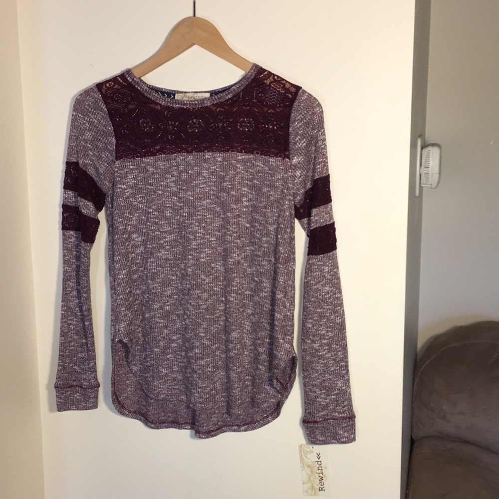 Rewind Crochet Varsity Tee - Small